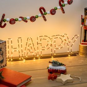 Ecriture lumineuse Happy couleur cuivre, blanc chaud