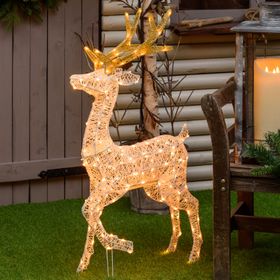 Renna con zampa alzata 3D Light Cream & Brown h 105 cm, 200 led bianco extra caldo