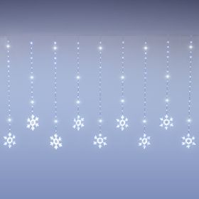 Estalactita con 14 copos de nieve, 3,25 x h 1,15 m, 420 Gotas de Luz, led blanco frío, cable transparente