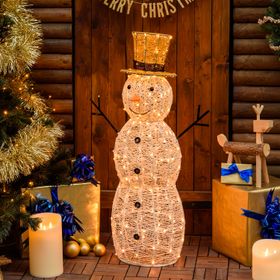 Muñeco de nieve 3D crema y marrón 105 cm, led blanco extra cálido