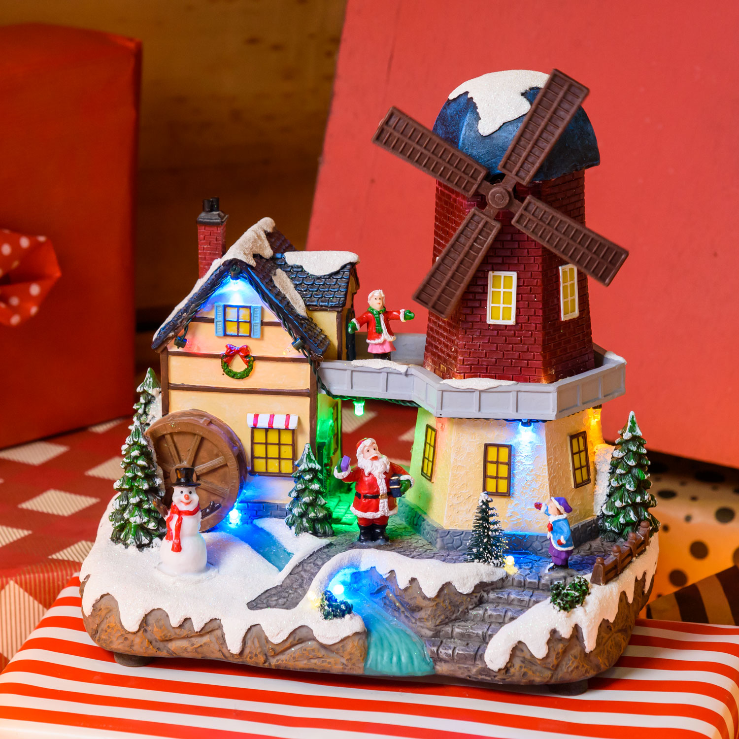 Polyresin Christmas Village, Rotating Windmill, h 23 cm, with Christmas Music Polyresin Christmas Village, Rotating Windmill, h 23 cm, with Christmas Music