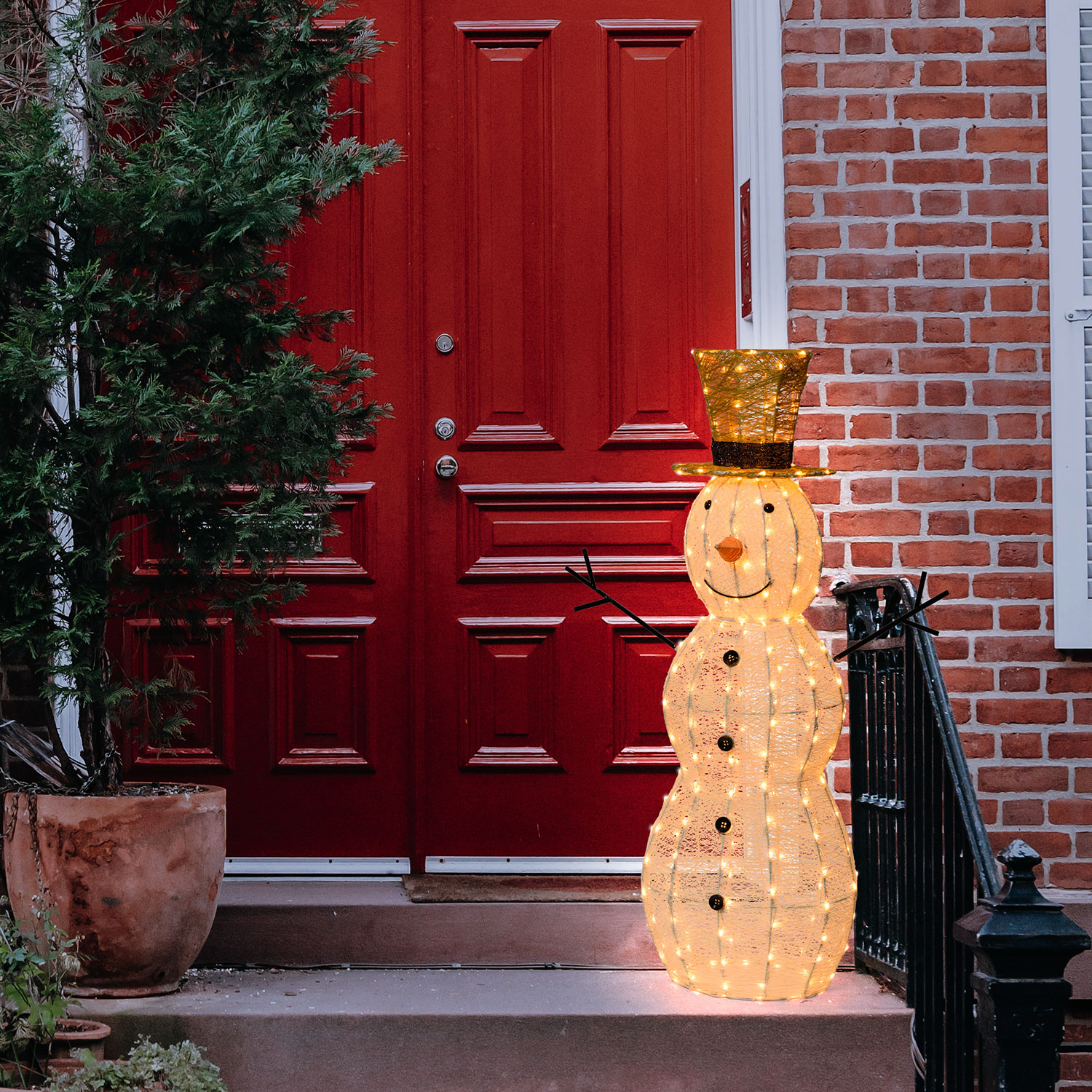 Bonhomme de neige Light Cream & Brown h 120 cm, led blanc chaud traditionnel Bonhomme de neige Light Cream & Brown h 120 cm, led blanc chaud traditionnel