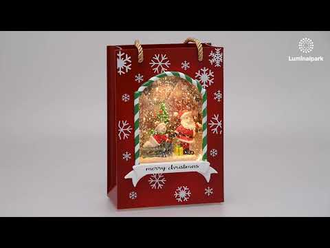 Weihnachtstasche Rot-Lanterne, Weihnachtsbaum, Weihnachtsmann und Schlitten, H 22 cm, Glitzer, warmweiße LED 2 Weihnachtstasche Rot-Lanterne, Weihnachtsbaum, Weihnachtsmann und Schlitten, H 22 cm, Glitzer, warmweiße LED 2