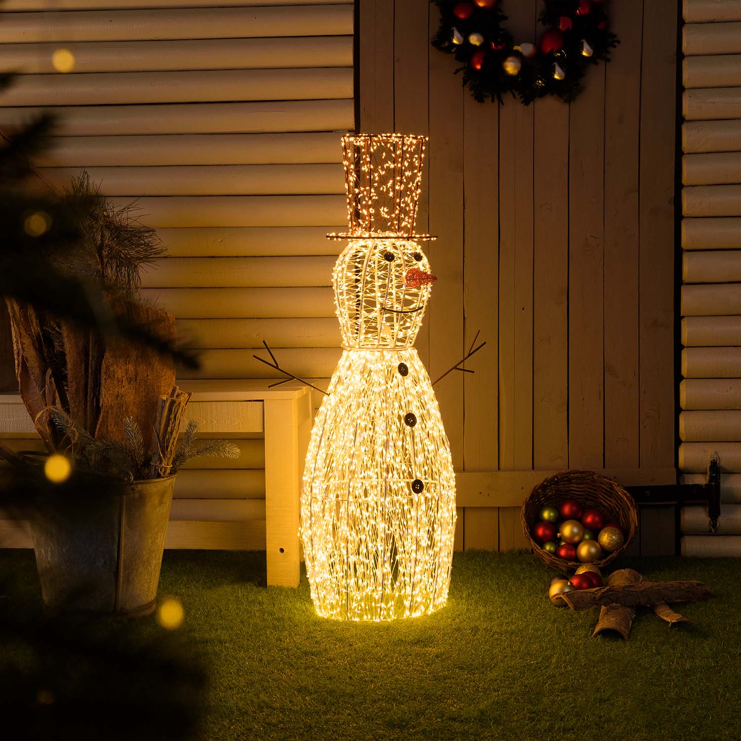 Bonhomme de Neige 3D, h. 100 cm, microled haute densité blanc chaud et froid, utilisation en intérieur Bonhomme de Neige 3D, h. 100 cm, microled haute densité blanc chaud et froid, utilisation en intérieur