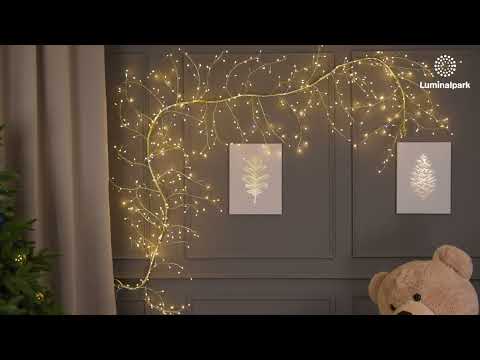 Champagne Linden Branch, 3 m, 504 Warm White and White MicroLEDs, Silver metal cable, Indoor use  2