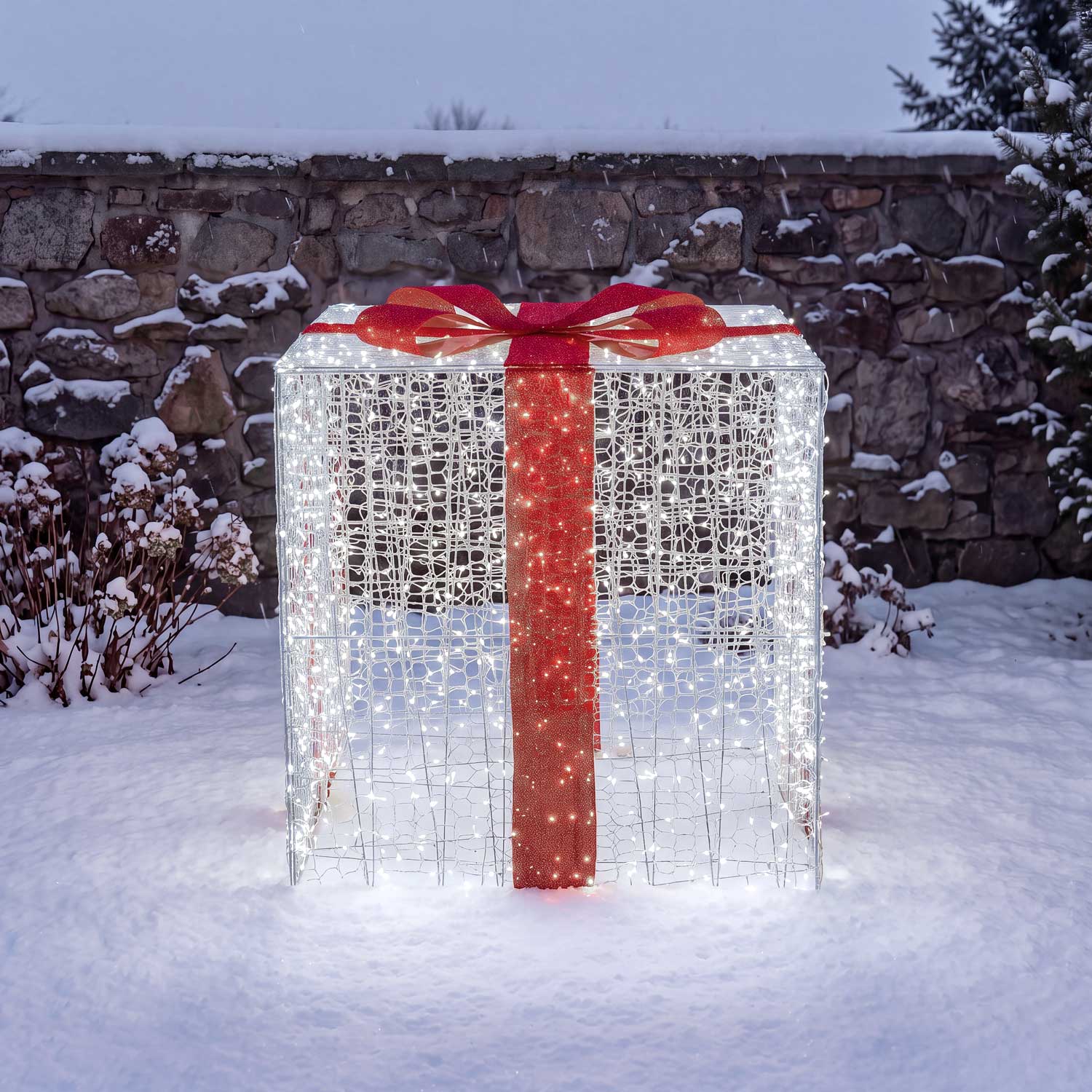 Pacco regalo 3D in acrilico trasparente, h 120 cm, 2000 Dual LED bianco caldo e bianco freddo 8