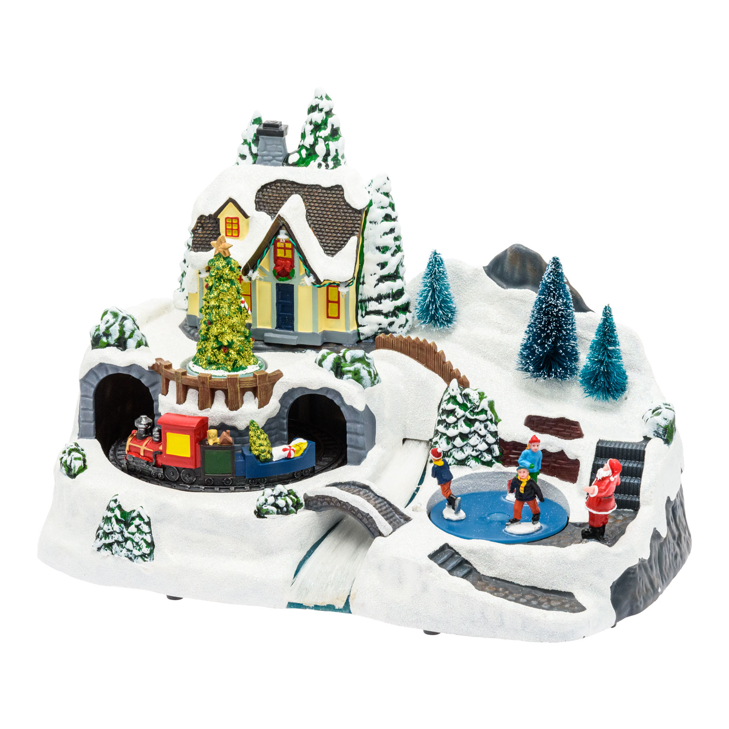 Weihnachtsdorf, Baum, Zug und rotierende Schlittschuhläufer, h 25 cm, mit Weihnachtsliedern 8 Weihnachtsdorf, Baum, Zug und rotierende Schlittschuhläufer, h 25 cm, mit Weihnachtsliedern 8