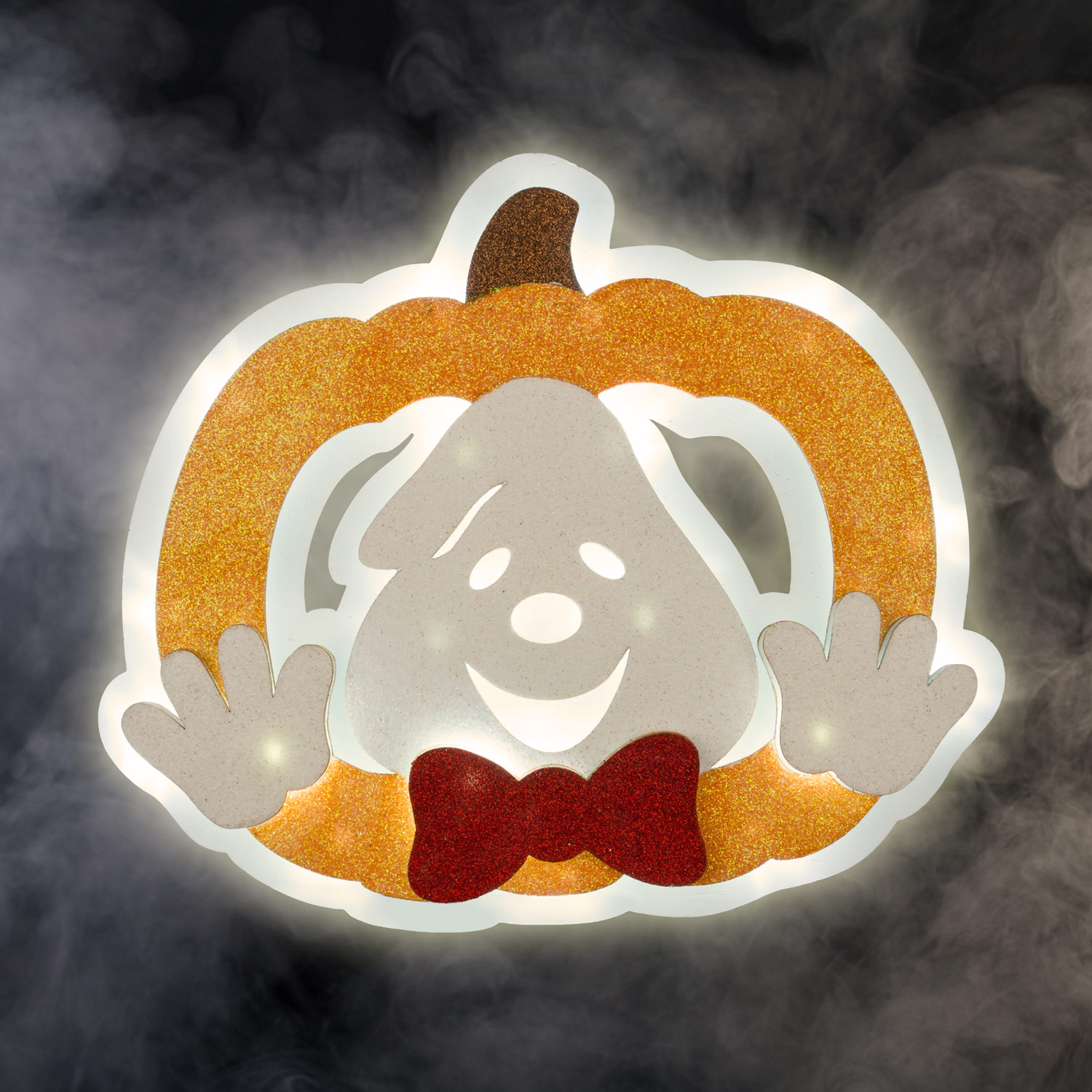 Calabaza Halloween Led purpurina con fantasma 1 Calabaza Halloween Led purpurina con fantasma 1