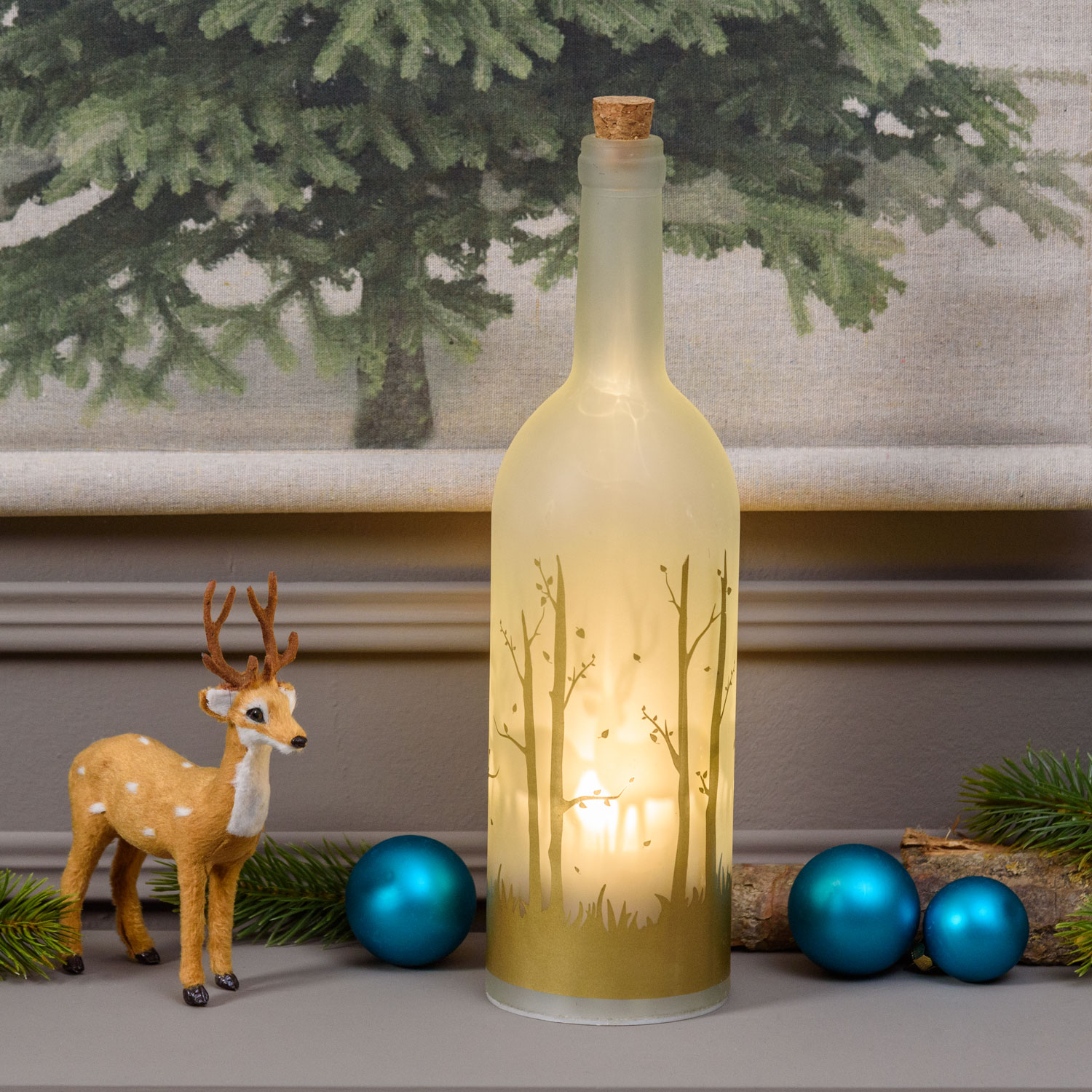 Botella Magic con proyección rotatoria renos, 34 cm, led blanco cálido Botella Magic con proyección rotatoria renos, 34 cm, led blanco cálido
