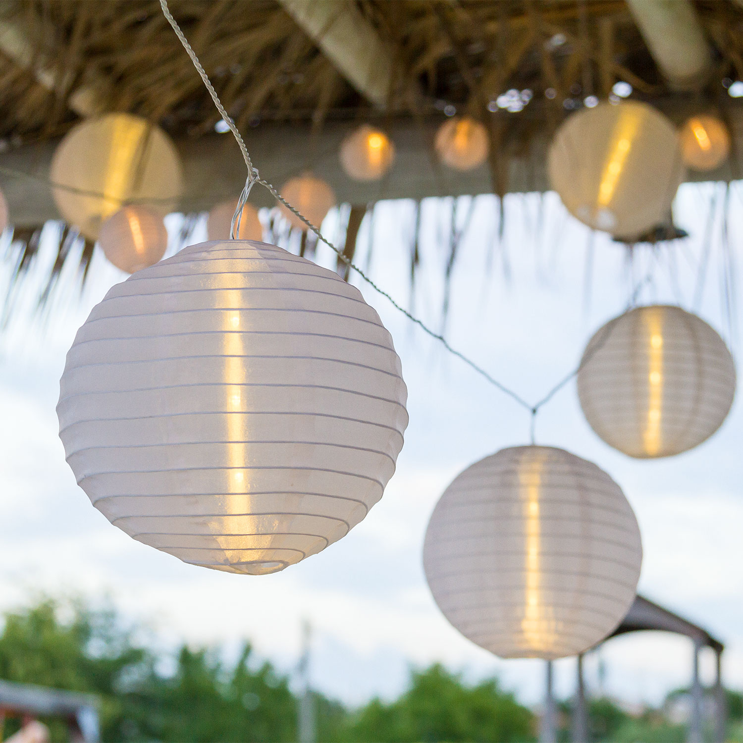 8m 10 Warm White LEDs White Paper Lanterns String Lights 8m 10 Warm White LEDs White Paper Lanterns String Lights
