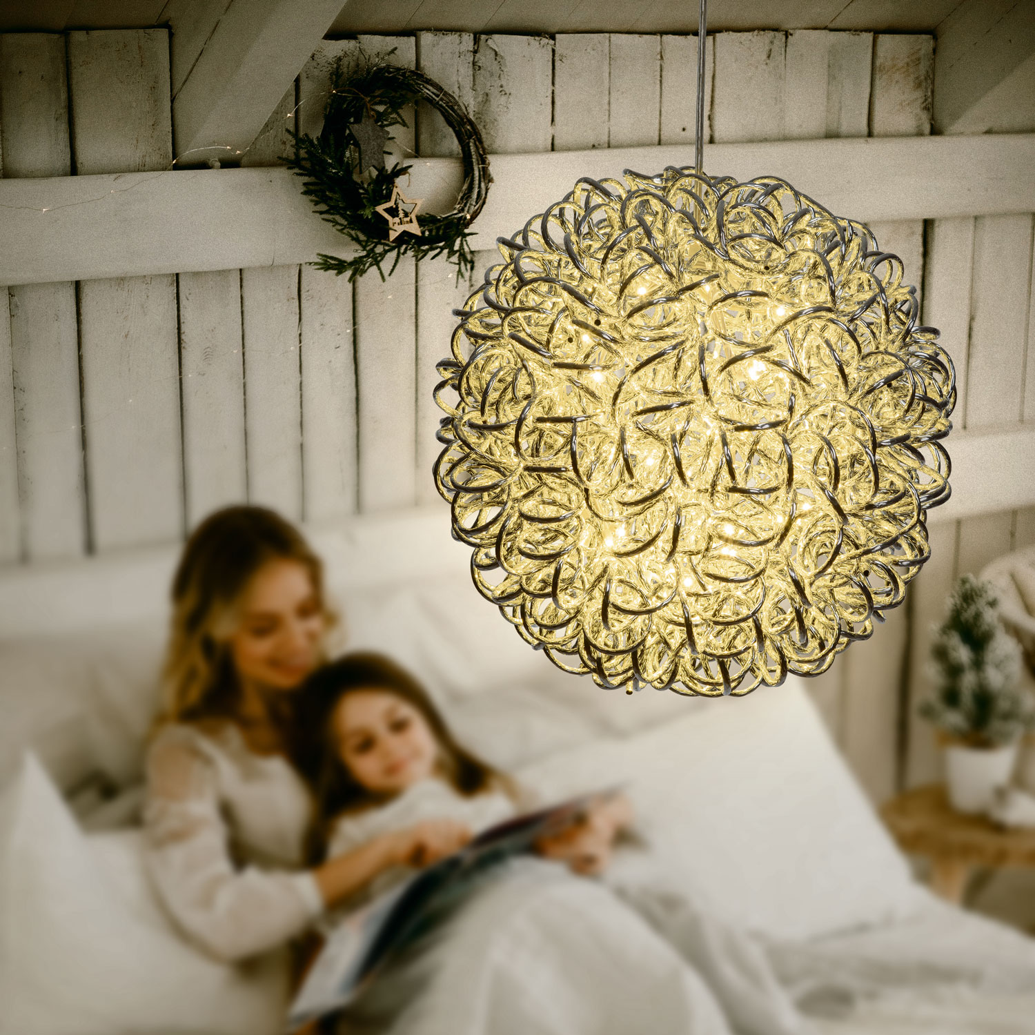 Ø 40cm 100 Warm White LEDs Silver Aluminum Sphere 2 Ø 40cm 100 Warm White LEDs Silver Aluminum Sphere 2
