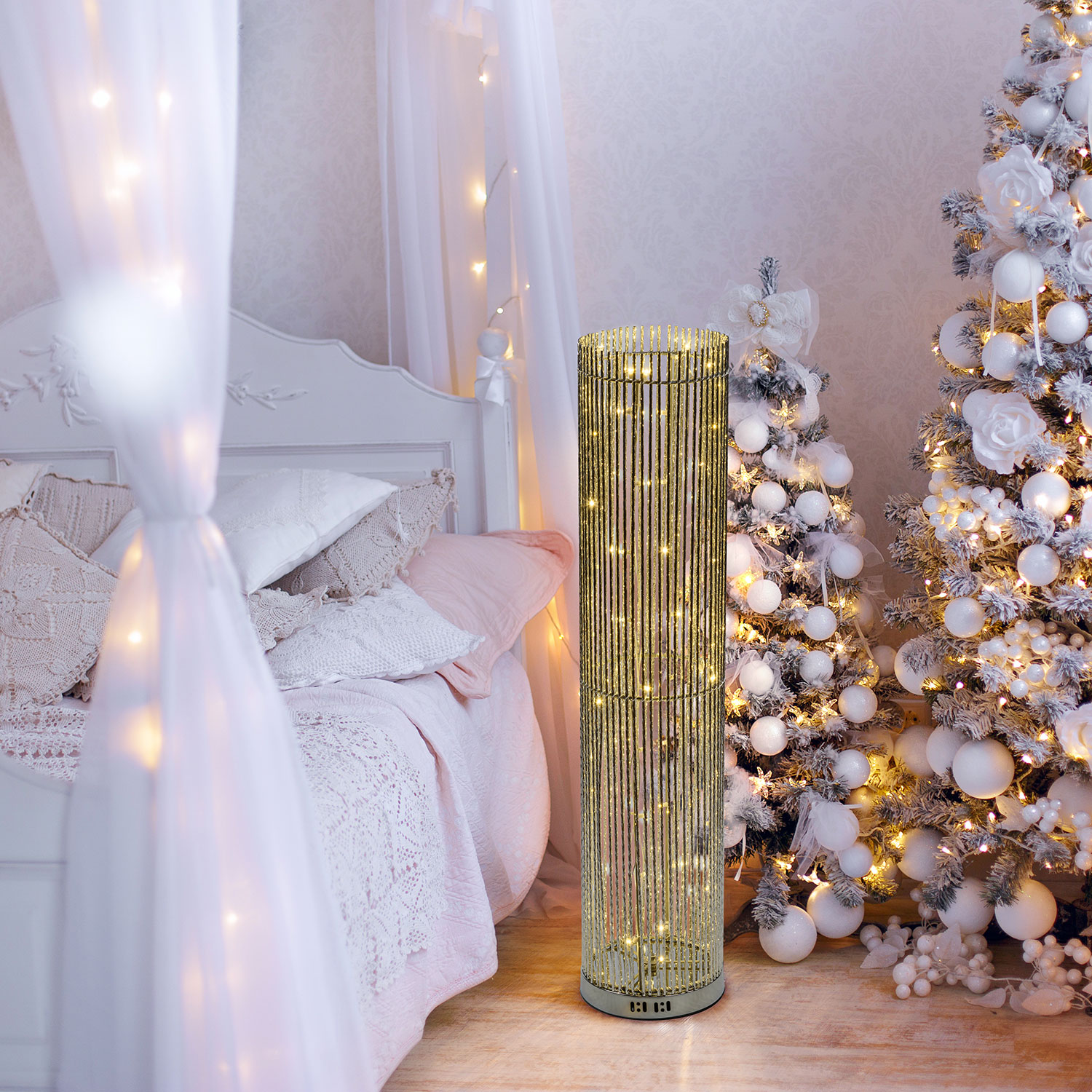 Colonne vase argenté h 100 cm, 60 led blanc chaud 2 Colonne vase argenté h 100 cm, 60 led blanc chaud 2