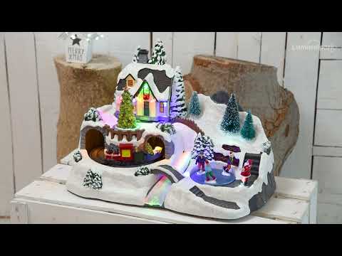 Weihnachtsdorf, Baum, Zug und rotierende Schlittschuhläufer, h 25 cm, mit Weihnachtsliedern 2 Weihnachtsdorf, Baum, Zug und rotierende Schlittschuhläufer, h 25 cm, mit Weihnachtsliedern 2