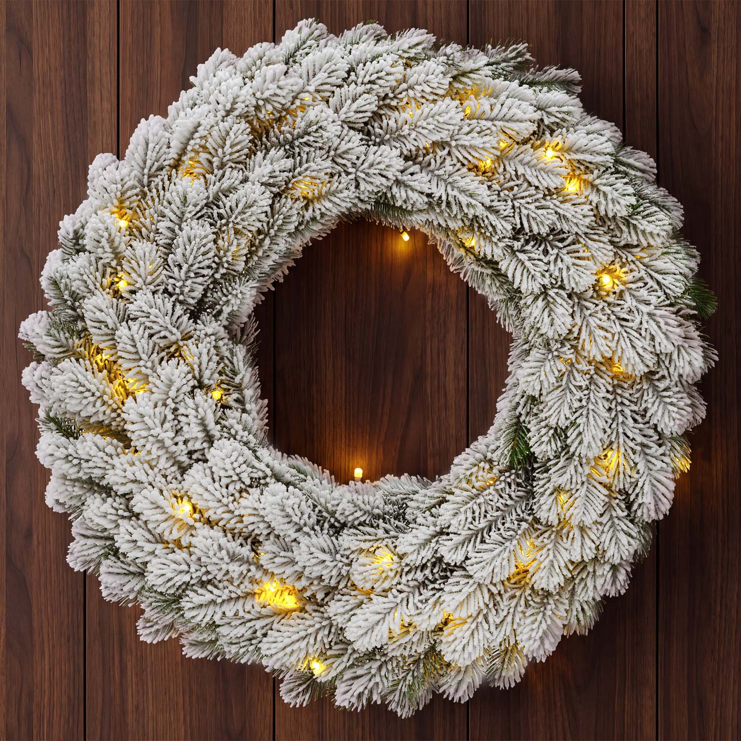 Couronne Alpino en sapin artificiel Enneigé, à piles, Ø 60 cm, 80 led blanc chaud intégrés