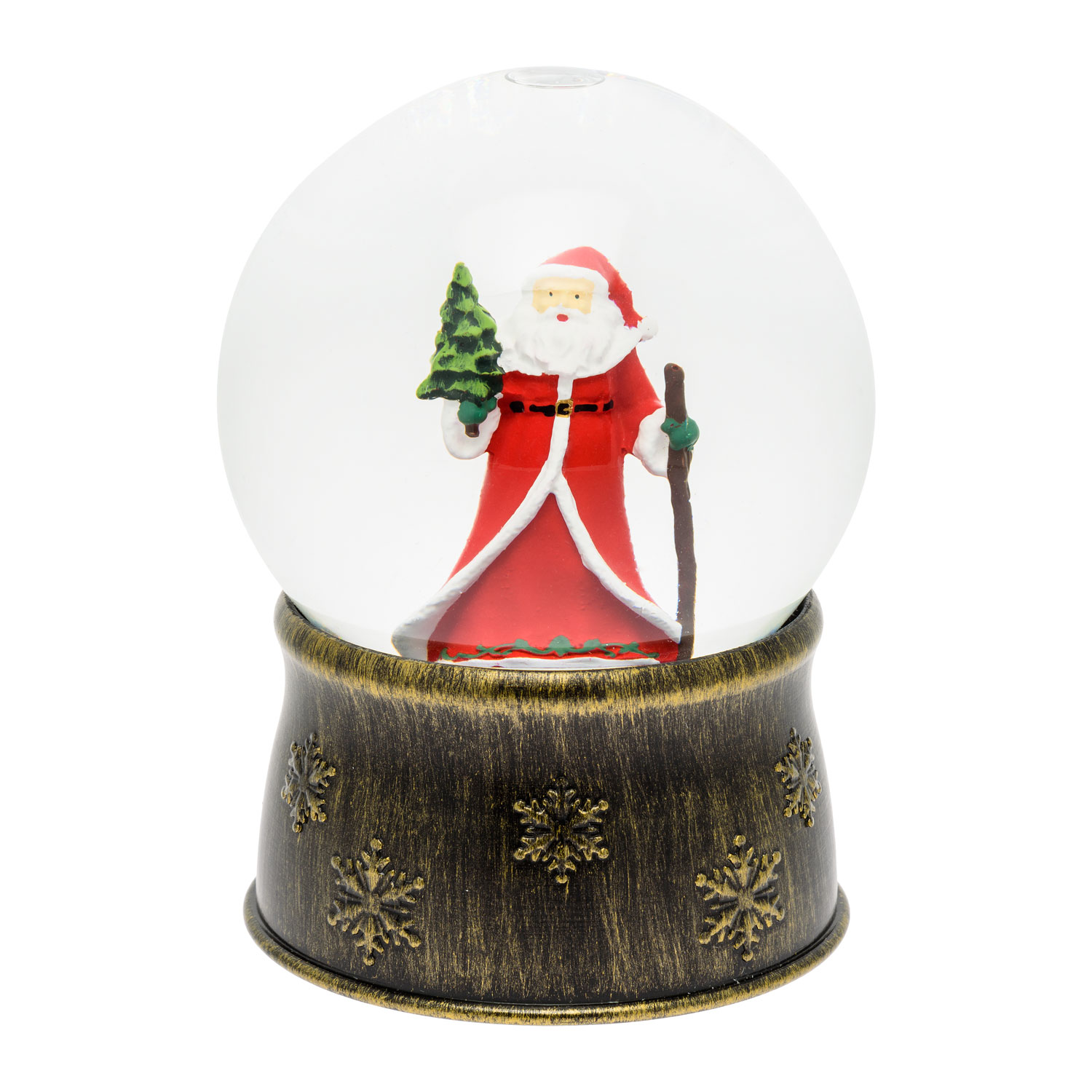 Sfera in vetro con base brunita a batteria con nevicata e Babbo Natale, h. 17 cm, led bianco caldo 3 Sfera in vetro con base brunita a batteria con nevicata e Babbo Natale, h. 17 cm, led bianco caldo 3