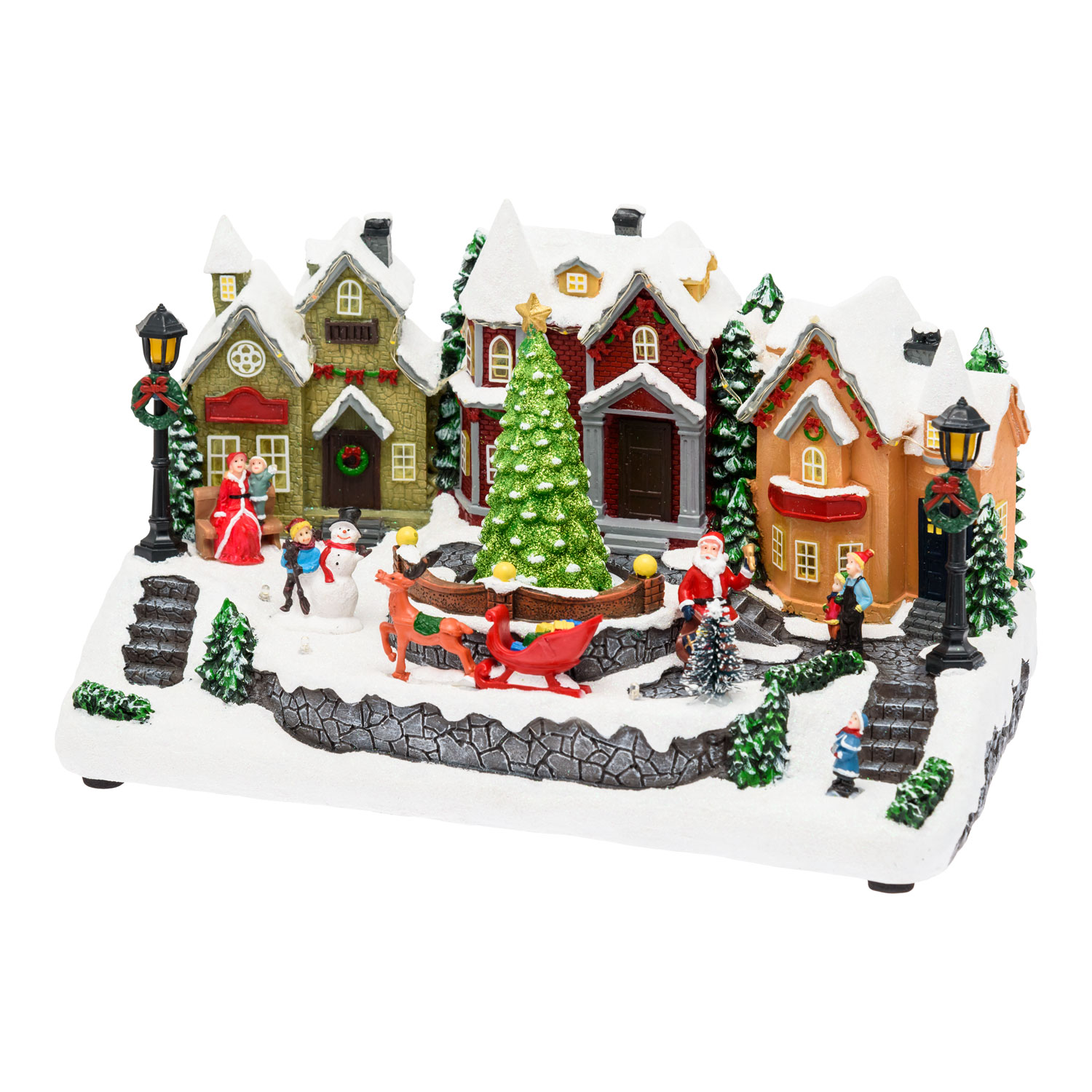 Pueblo de Navidad, Paisaje nevado con personajes y Árbol de Navidad giratorio, h 18 cm, villancicos 3 Pueblo de Navidad, Paisaje nevado con personajes y Árbol de Navidad giratorio, h 18 cm, villancicos 3