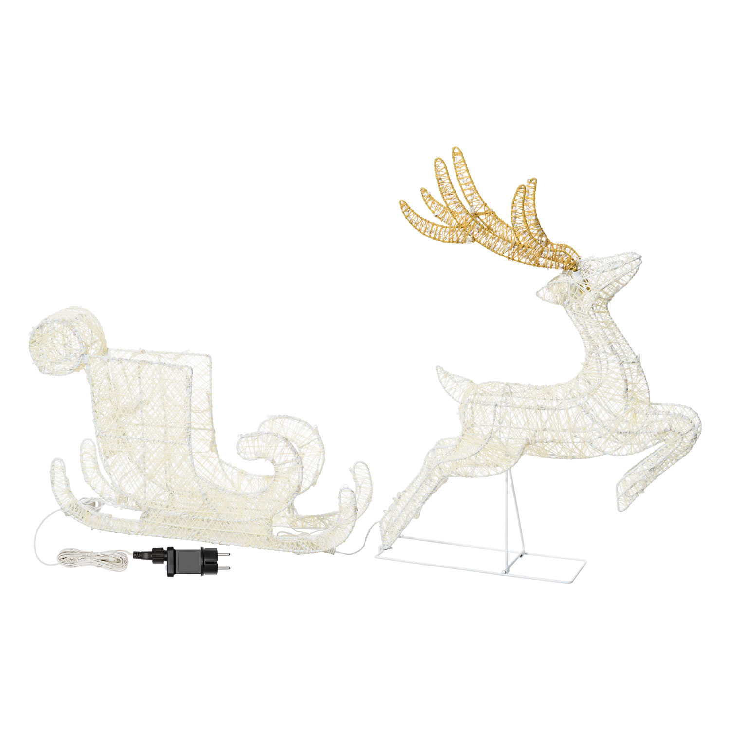Reno con trineo 3D Light Cream & Brown h 60 cm, 160 led blanco extra cálido 2 Reno con trineo 3D Light Cream & Brown h 60 cm, 160 led blanco extra cálido 2