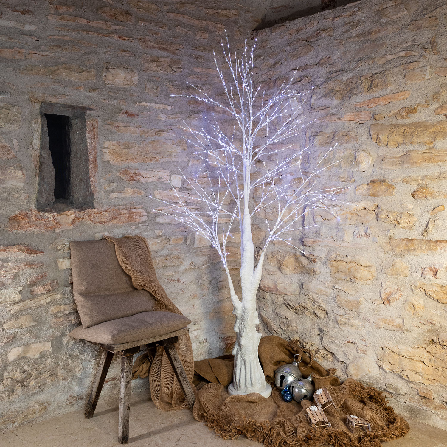 Arbre blanc avec tronc et base ronde, microled blanc froid 1 Arbre blanc avec tronc et base ronde, microled blanc froid 1