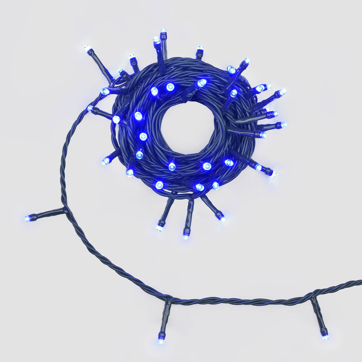 5m Blue Connect+ String Lights, 50 LEDs, green cable, connectable 5m Blue Connect+ String Lights, 50 LEDs, green cable, connectable