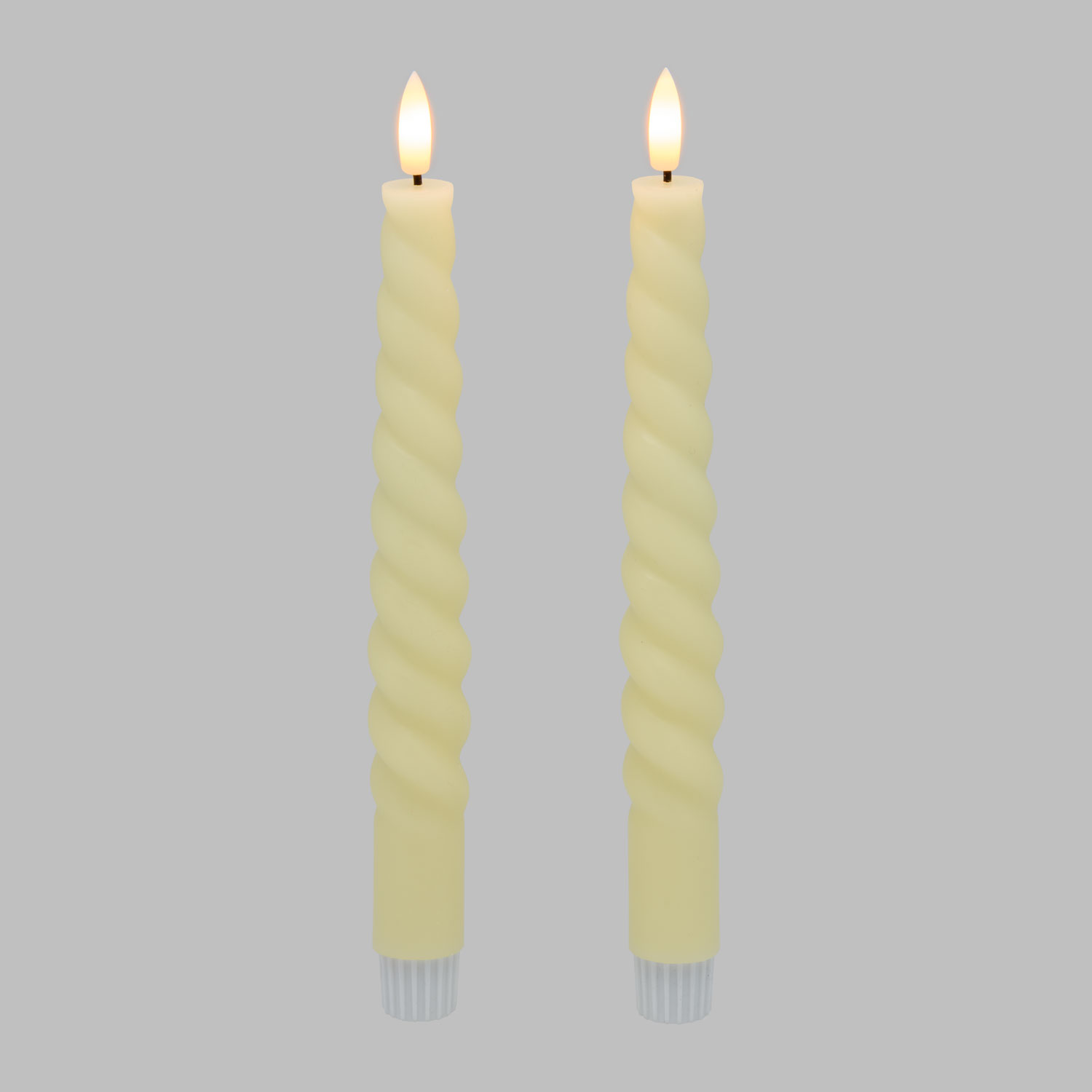 Set de 2 bougies fines ivoire en spirale en cire, flamme 3D avec mèche 3 Set de 2 bougies fines ivoire en spirale en cire, flamme 3D avec mèche 3