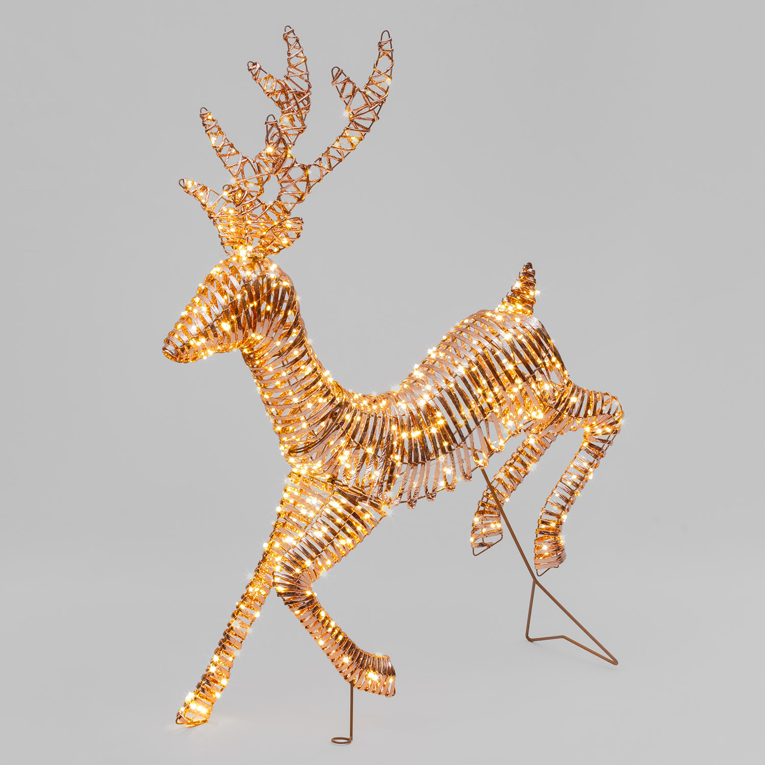 Renna galoppante a coste 3D Rose Gold, h 110 cm, 600 microled bianco caldo