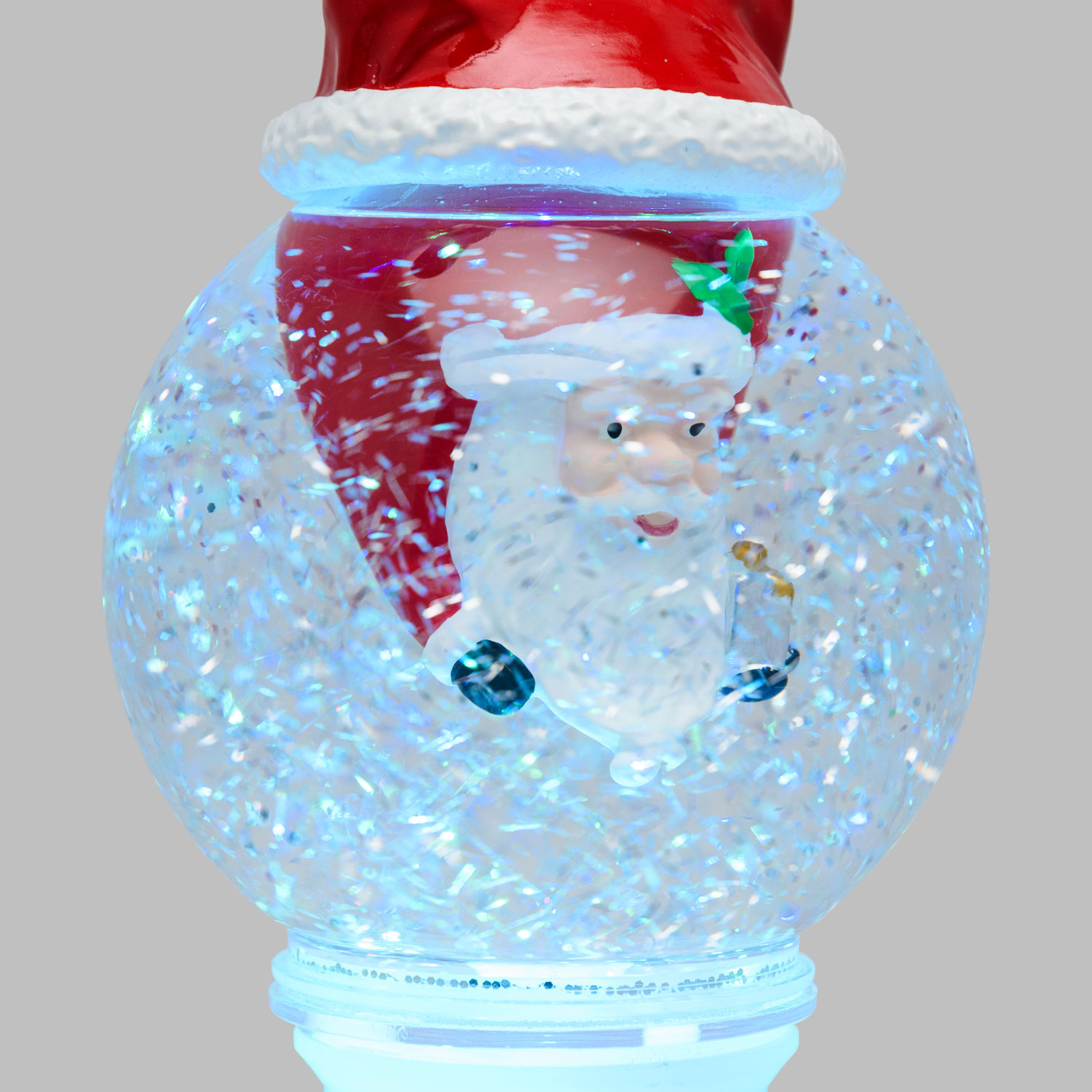 Kugel mit umgedrehtem Weihnachtsmann, H. 21 cm, mehrfarbiger RGB-LED-Glitzer 7 Kugel mit umgedrehtem Weihnachtsmann, H. 21 cm, mehrfarbiger RGB-LED-Glitzer 7