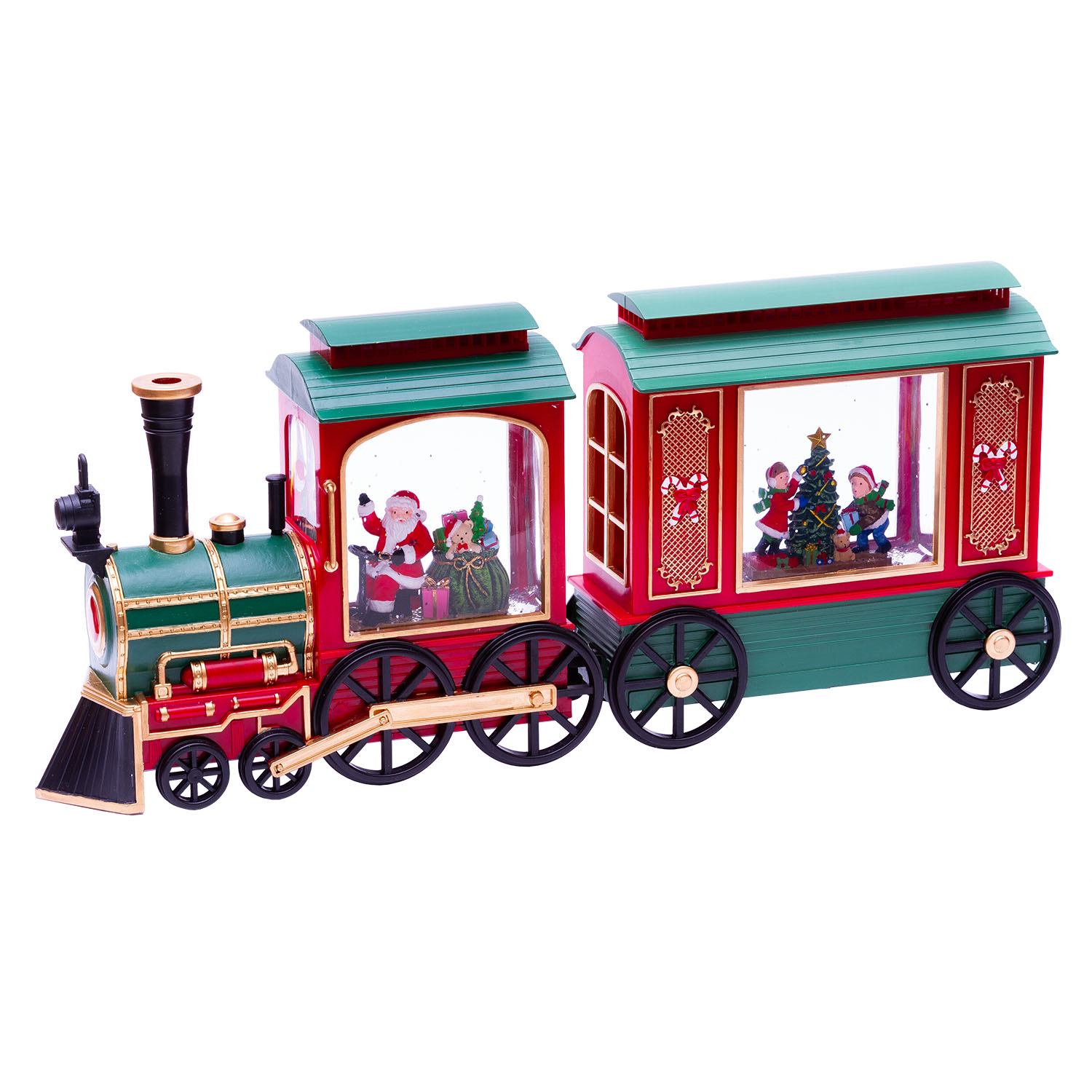  Trenino locomotiva + vagone, glitter scintillanti, h 20 cm, musiche natalizie, led bianco caldo 2