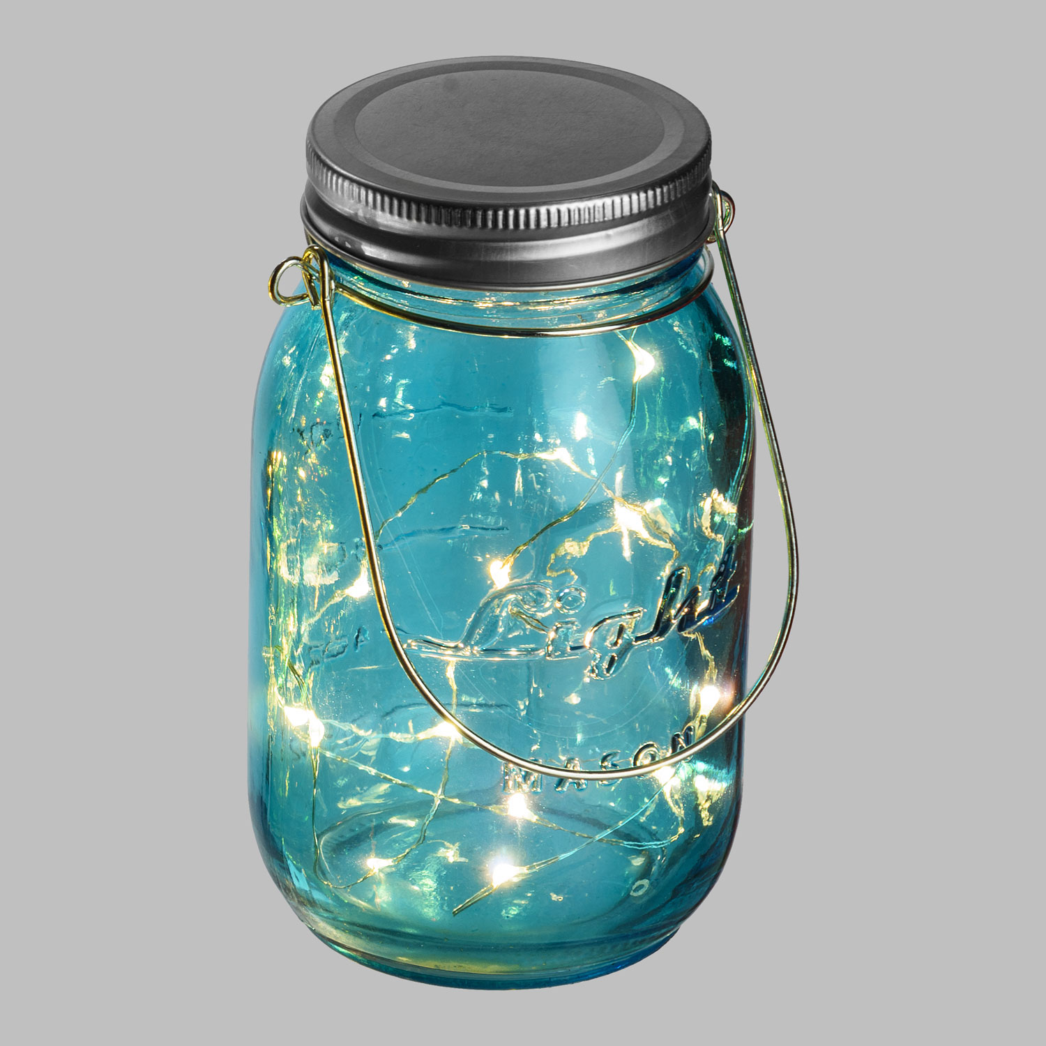 Blaues Einweckglas mit Micro LEDs warmweiß 2 Blaues Einweckglas mit Micro LEDs warmweiß 2