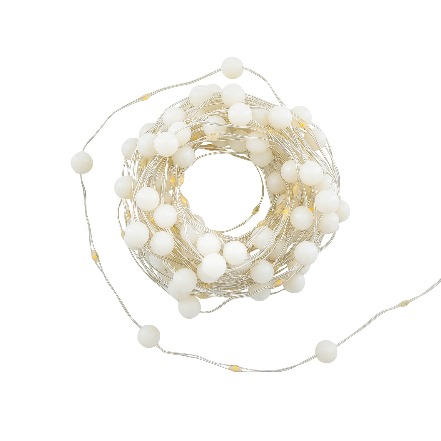 Catena 10 m, 100 minisfere Gummy  Ø 10 mm, microled bianco caldo, cavo metal argento 2