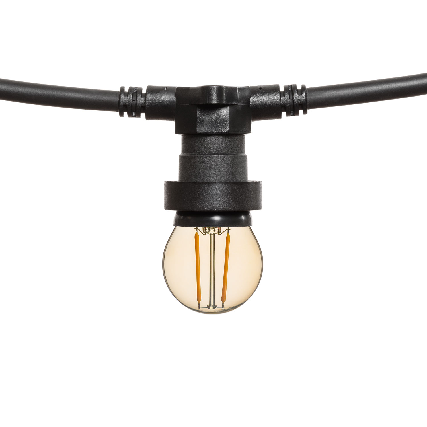Catena 5 m, 8 lampadine led globo Ø 45 mm di 2 Watt, cavo nero, prolungabile 4 Catena 5 m, 8 lampadine led globo Ø 45 mm di 2 Watt, cavo nero, prolungabile 4