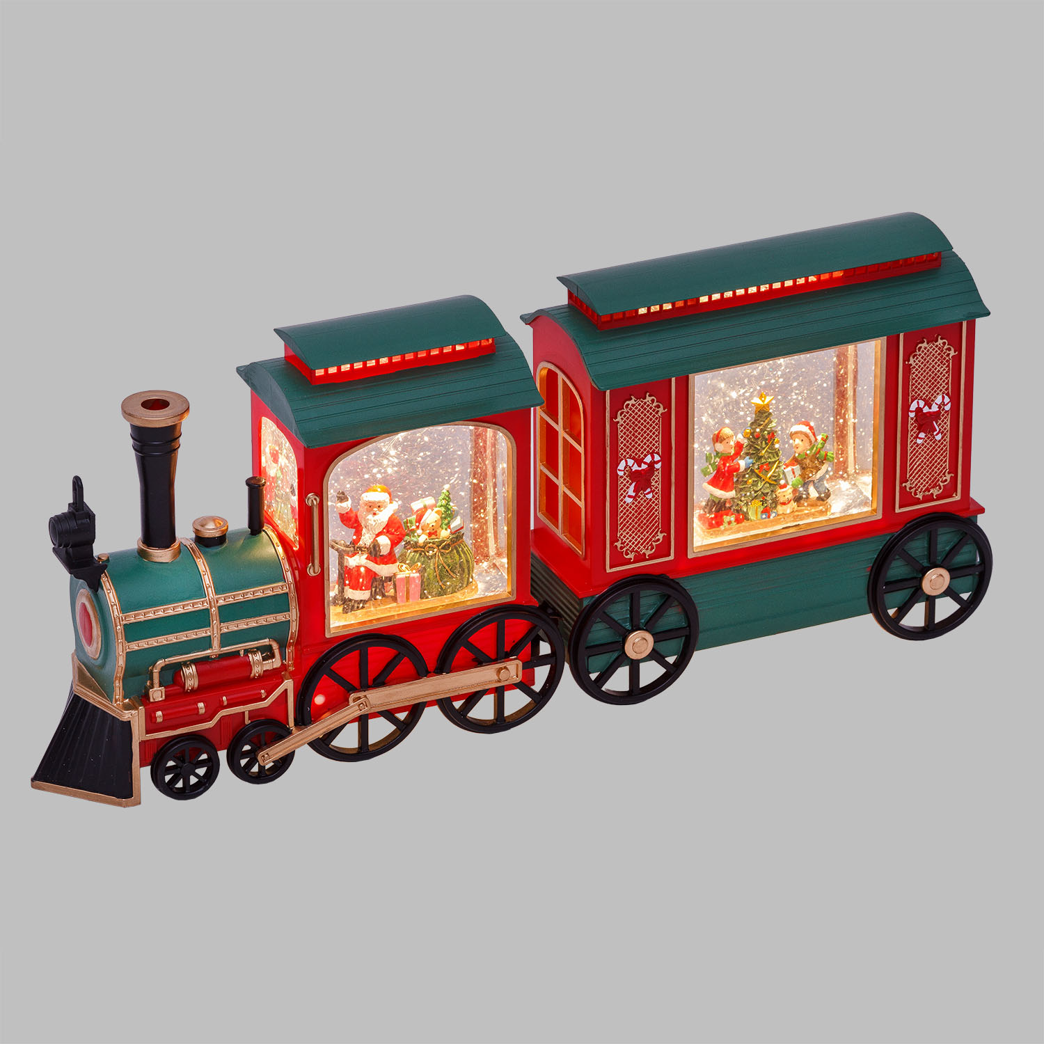  Trenino locomotiva + vagone, glitter scintillanti, h 20 cm, musiche natalizie, led bianco caldo 6