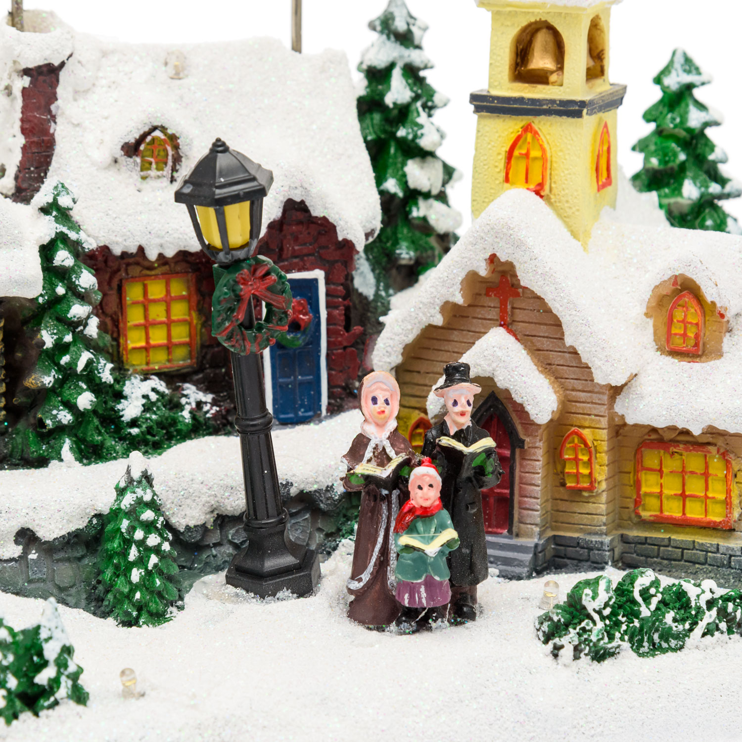 Village Enneigé avec Eglise et Père Noël sur Traîneau Volant avec Rennes en mouvement, h 23 cm, mélodies de Noël 4 Village Enneigé avec Eglise et Père Noël sur Traîneau Volant avec Rennes en mouvement, h 23 cm, mélodies de Noël 4