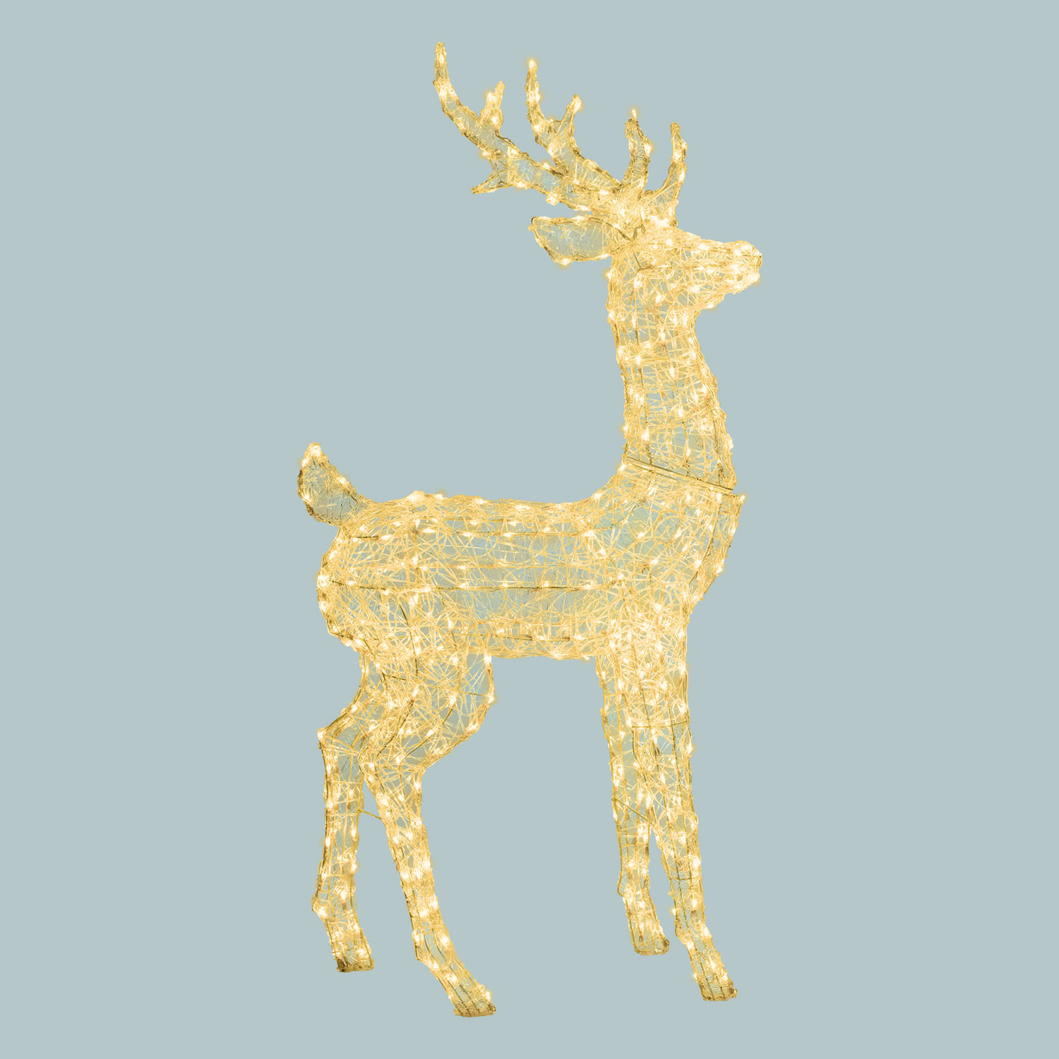 Renna Bianca 3D in acrilico trasparente, h 160 cm, 380 Dual LED bianco caldo e freddo Renna Bianca 3D in acrilico trasparente, h 160 cm, 380 Dual LED bianco caldo e freddo