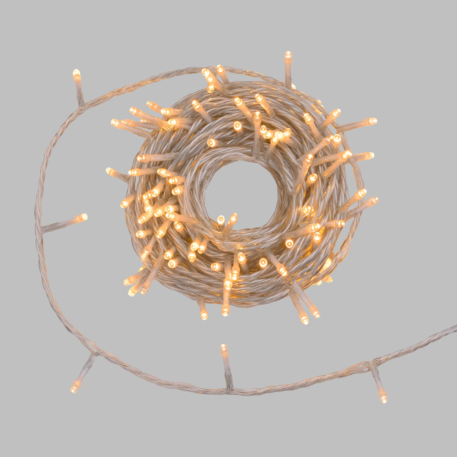 Guirlande Connect+ 12 m, 120 led blanc chaud, câble transparent, prolongeable