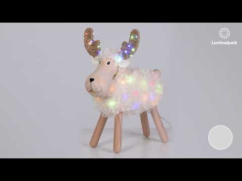 3D leuchtendes Schaf-Rentier aus Holz, H 45 cm, Dual-Color Micro-LED in Warmweiß und Multicolor, für Innenbereich 2