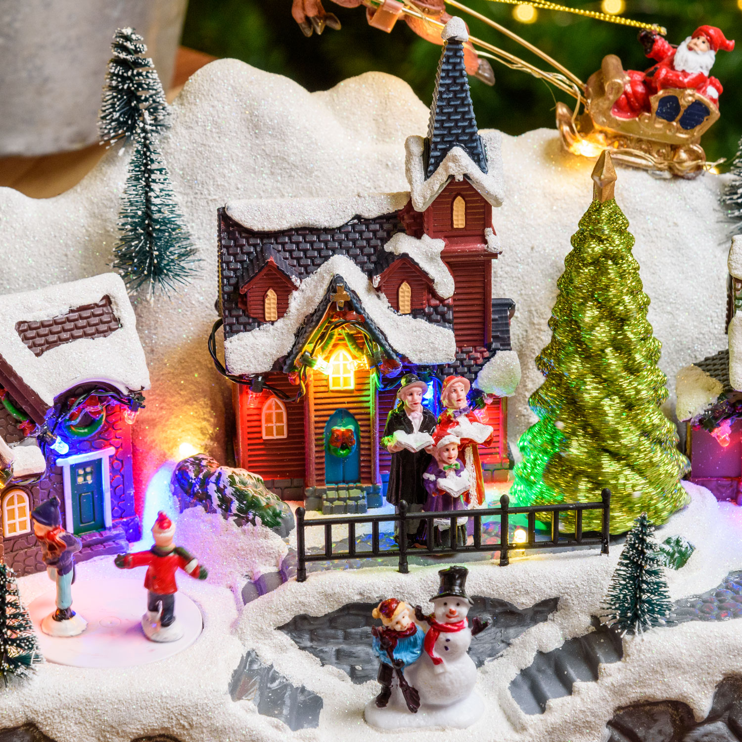 Weihnachtsdorf, Landschaft, Weihnachtsmann und Schlittschuhläufern, Weihnachtslieder 10 Weihnachtsdorf, Landschaft, Weihnachtsmann und Schlittschuhläufern, Weihnachtslieder 10