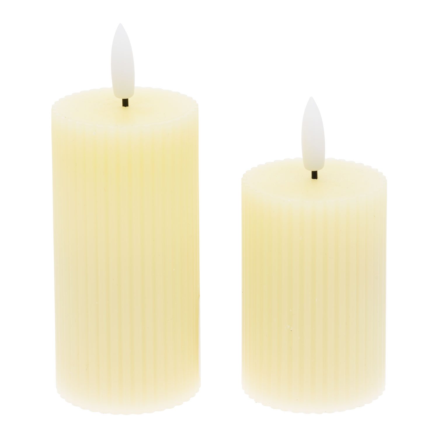 Set 2 candele avorio a coste in cera, fiamma 3D con stoppino 5 Set 2 candele avorio a coste in cera, fiamma 3D con stoppino 5