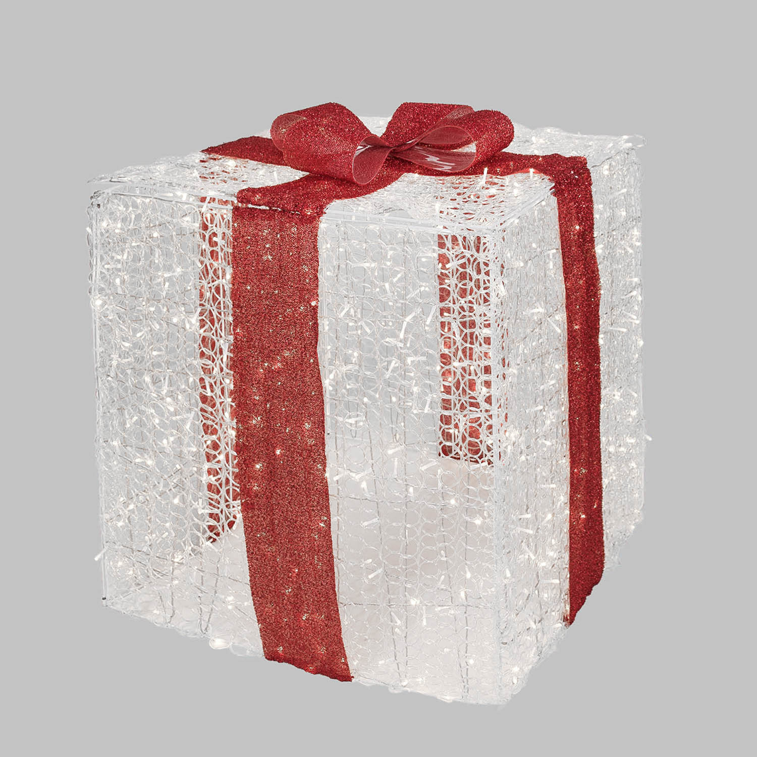 Pacco regalo 3D in acrilico trasparente, h 120 cm, 2000 Dual LED bianco caldo e bianco freddo 3