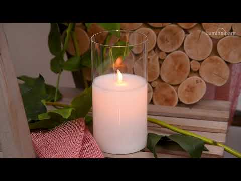 Bougie led en cire blanche et verre transparent, h 20 cm 2 Bougie led en cire blanche et verre transparent, h 20 cm 2