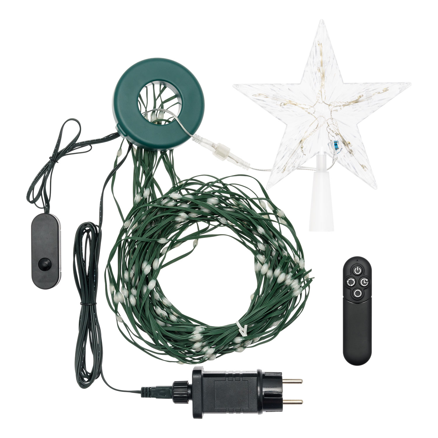 Manto de luces con Estrella para árbol de Navidad h 155 cm, 304 gotas de luz RGB 3 Manto de luces con Estrella para árbol de Navidad h 155 cm, 304 gotas de luz RGB 3