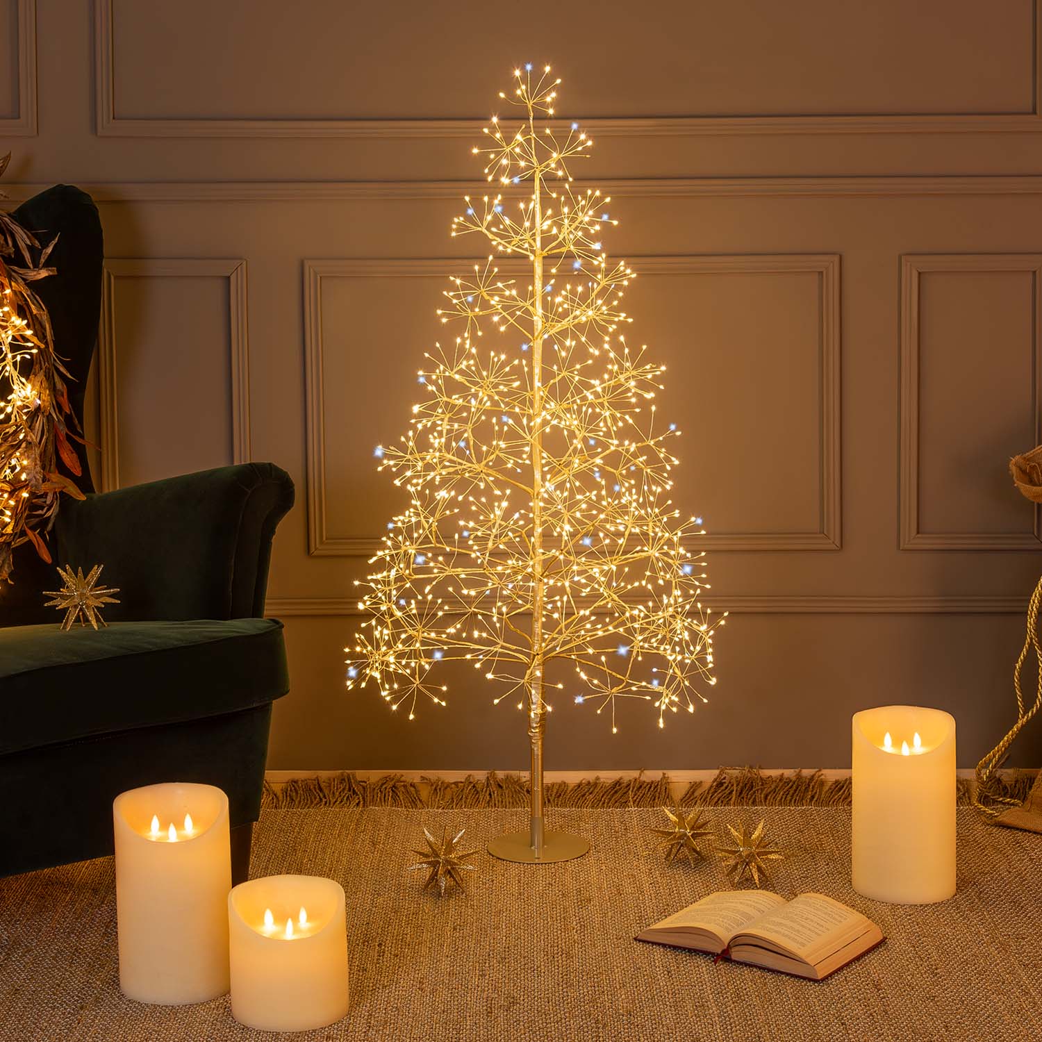 Árbol champagne RICCO h 1,20 m, 1000 microled blanco cálido y blanco frío, uso interior Árbol champagne RICCO h 1,20 m, 1000 microled blanco cálido y blanco frío, uso interior
