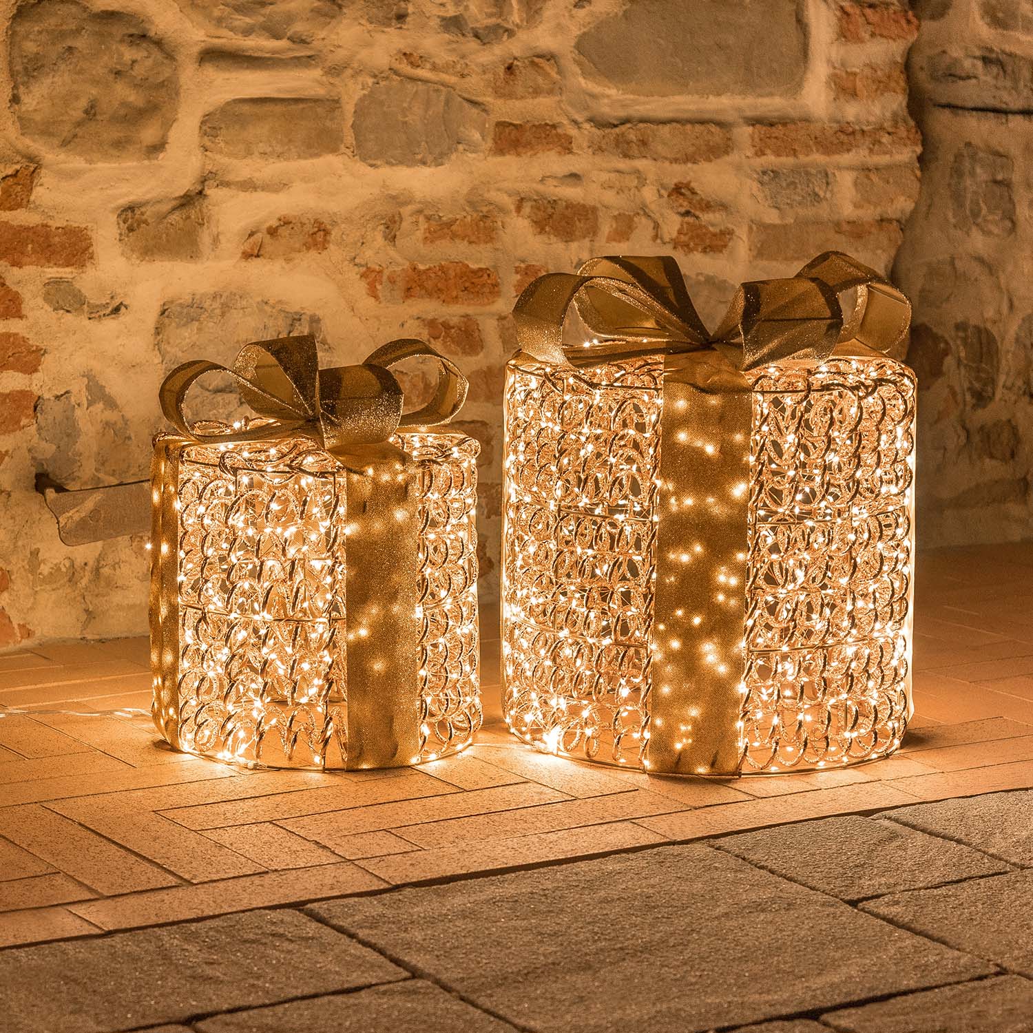 Set 2 Pacchi Regalo 3D Rose Gold, filo a spirale, forma cilindrica, led bianco caldo 5