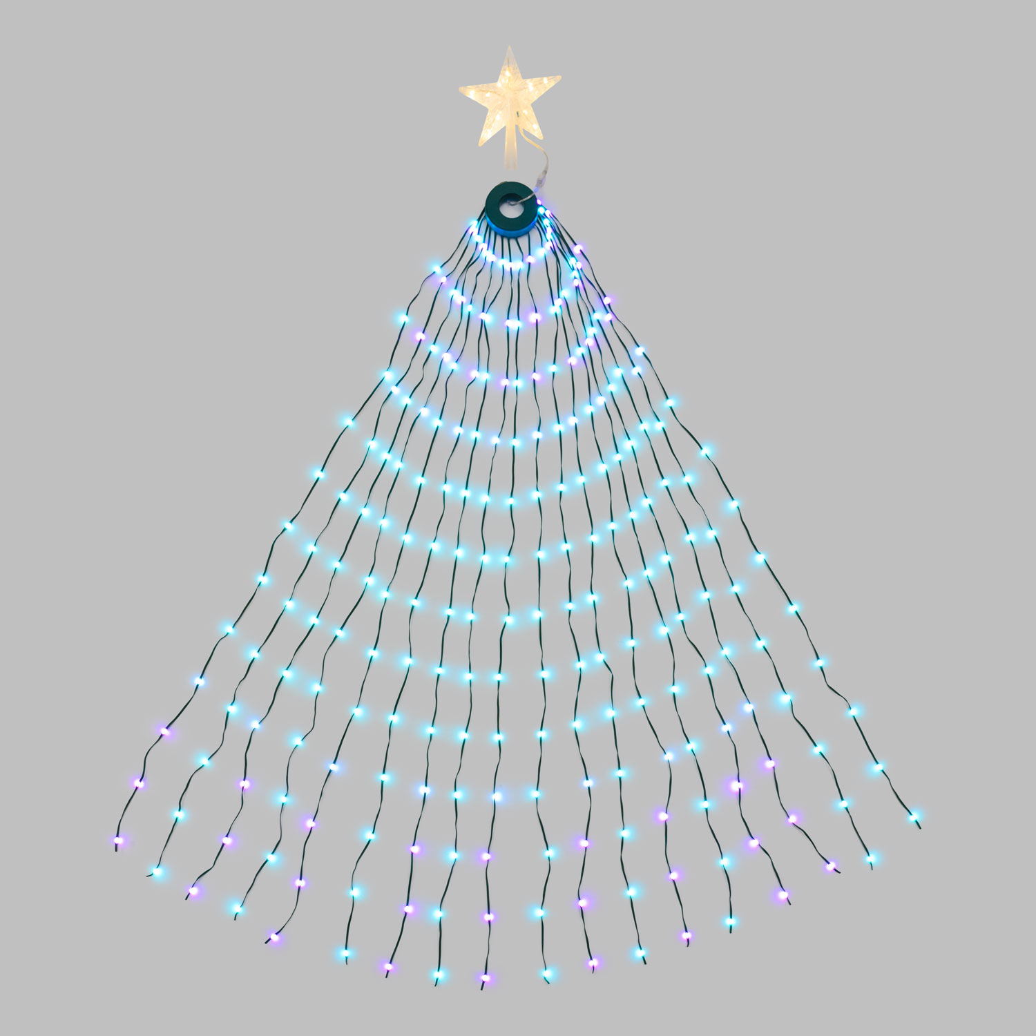 Manto de luces con Estrella para árbol de Navidad h 155 cm, 304 gotas de luz RGB 10 Manto de luces con Estrella para árbol de Navidad h 155 cm, 304 gotas de luz RGB 10