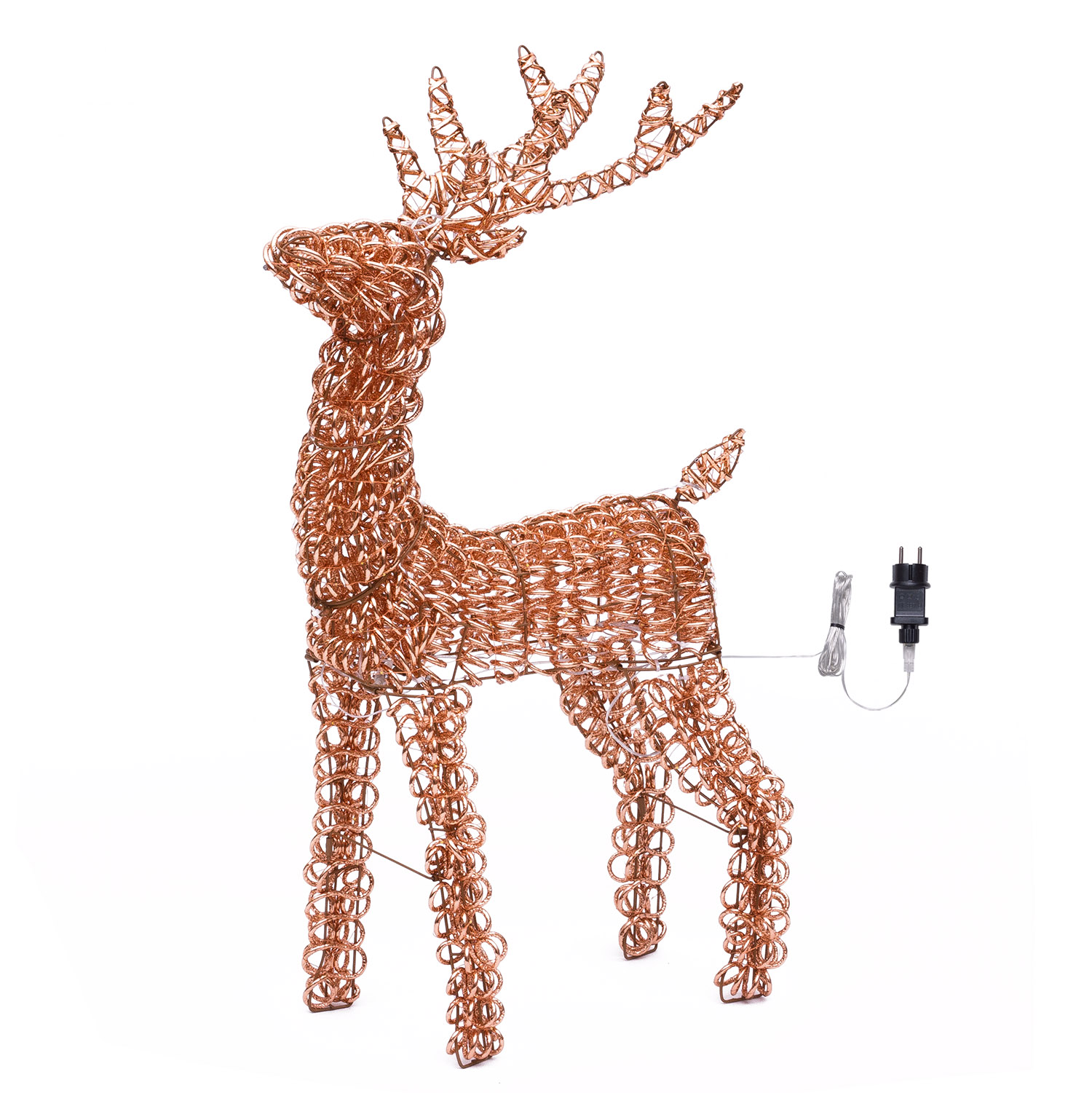 Renna in metallo 3D Rose Gold, filo a spirale, h 96 cm, 600 microled bianco caldo 2