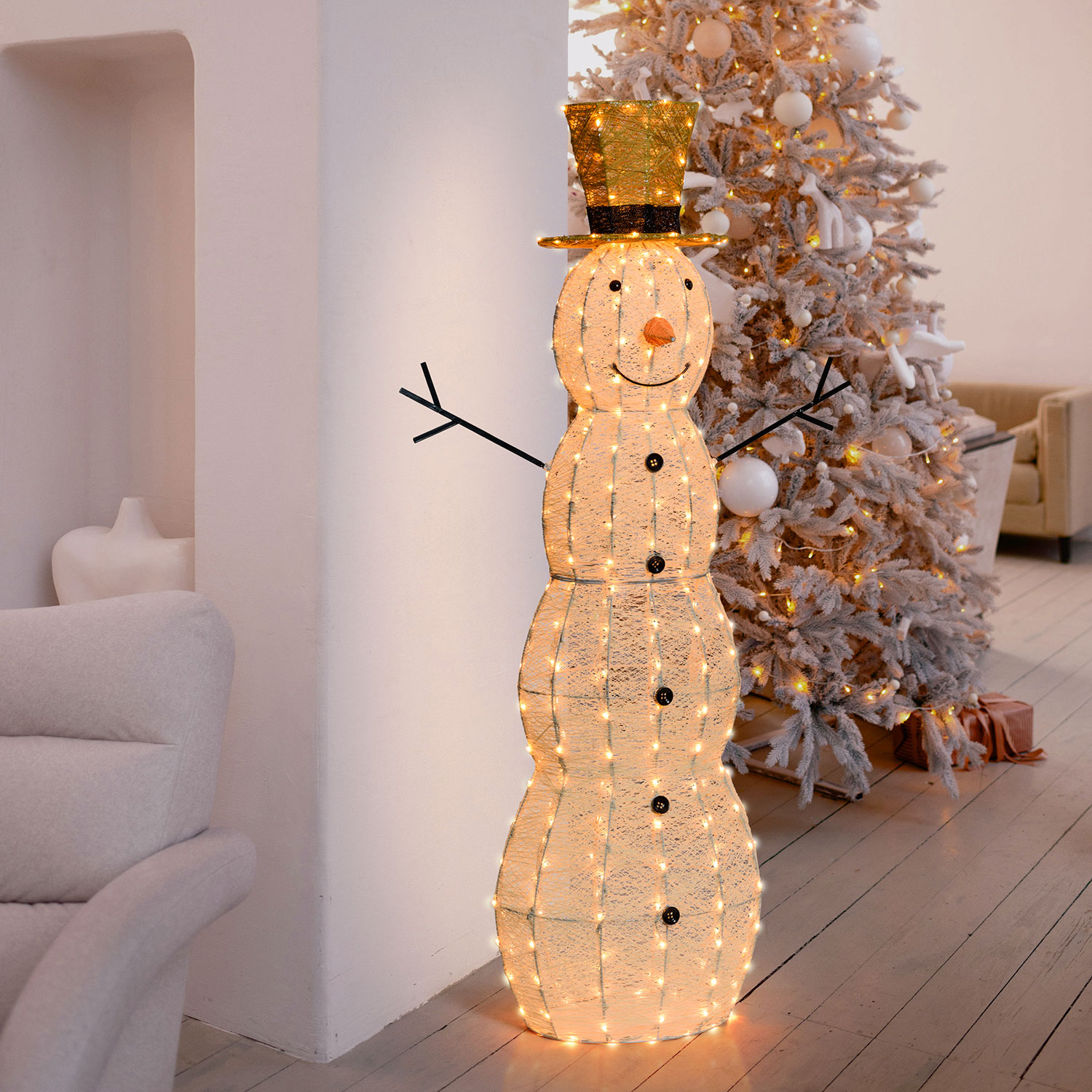 Bonhomme de neige Light Cream & Brown 150 cm, led blanc chaud traditionnel Bonhomme de neige Light Cream & Brown 150 cm, led blanc chaud traditionnel