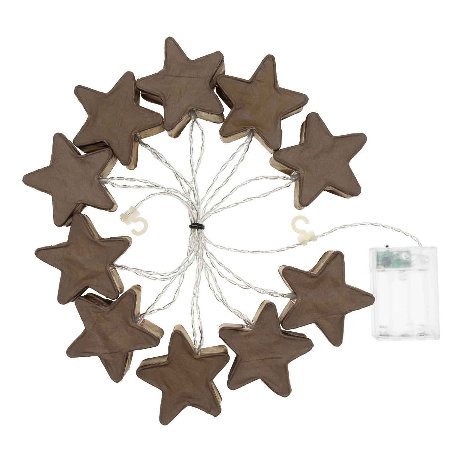 Deko-Lichterkette 10 Sterne aus braunem Papier Ø 75 mm, LED warmweiß 2 Deko-Lichterkette 10 Sterne aus braunem Papier Ø 75 mm, LED warmweiß 2