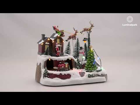 Pueblo Navideño, Paisaje con Papá Noel en Trineo, Tren Giratorio, h 20 cm, villancicos 2