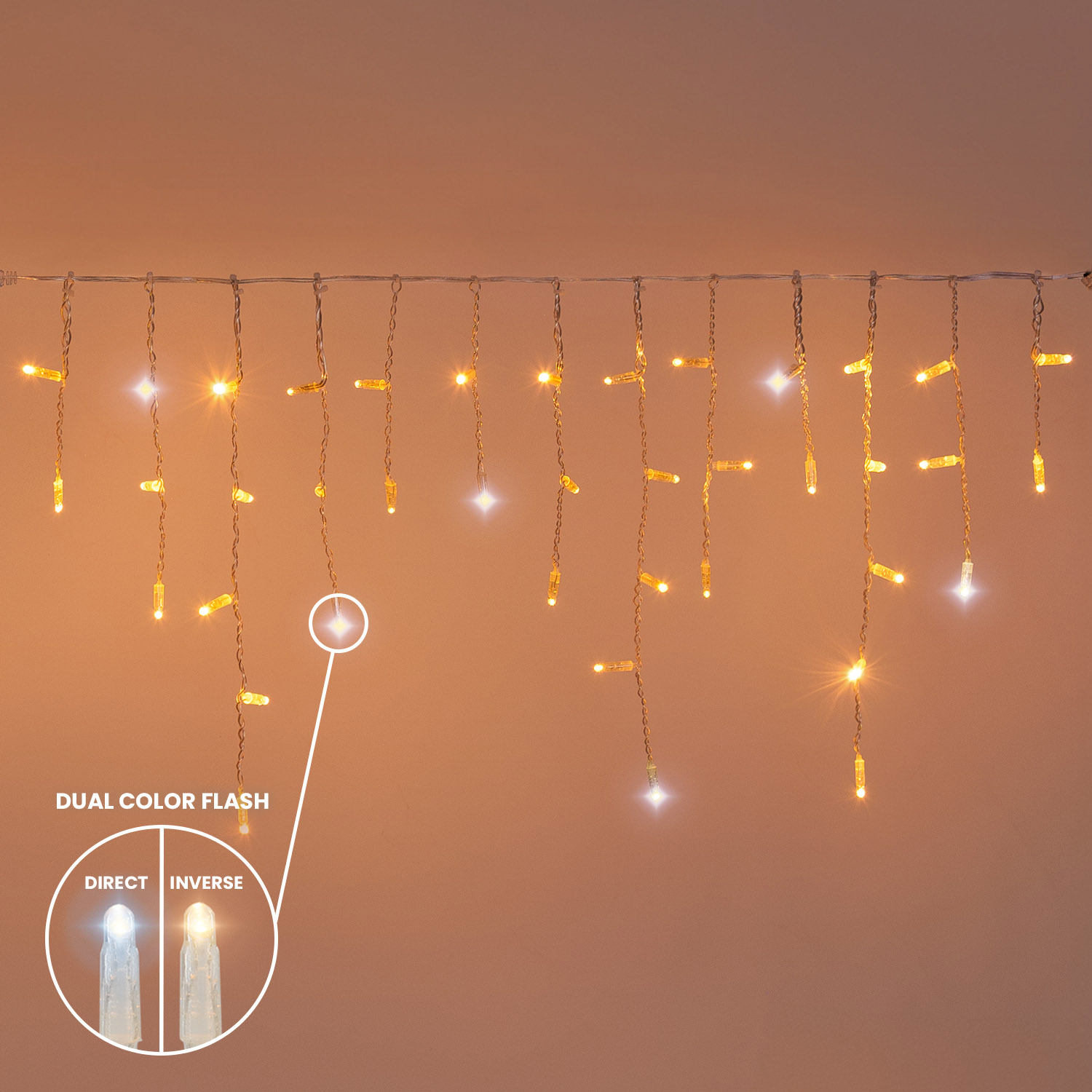 2 x h 0.5 m, Connect ProLine 36V Icicle light, 80 warm white maxiled, transparent cable