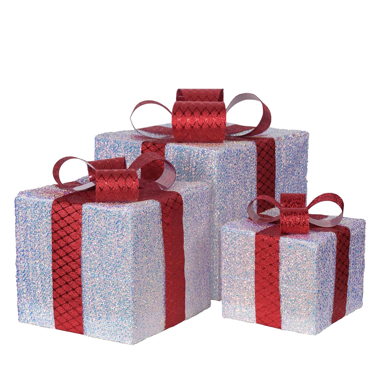 Set de 3 Paquets-Cadeaux lumineux 3D en Tissu Blanc Irisé, LED blanc chaud, usage intérieur 5
