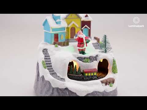 Pueblo de Navidad en poliresina, paisaje con Papá Noel y trencito giratorio, h 14,5 cm 2